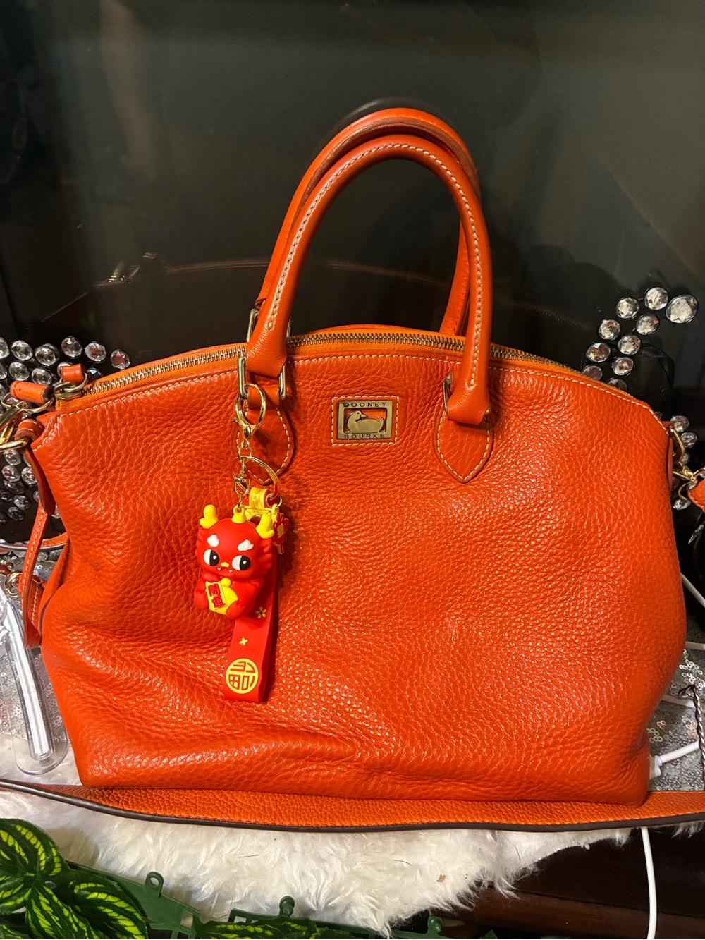 Dooney & Bourke Vibrant Orange Pebbled Leather Satchel with Charm - Picture 16 of 16